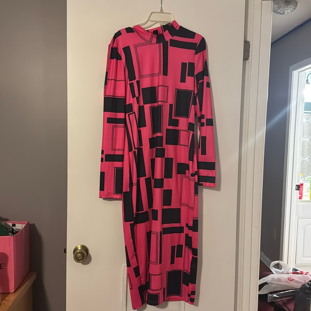 Pink and black maxi dress